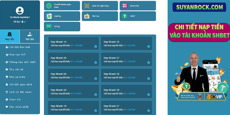 Chi tiết nạp tiền vào tài khoản Shbet